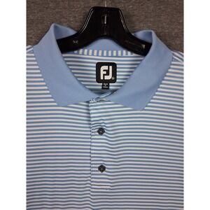 FJ Mens Shirt XL Blue Stripe Performance Knit Golf Polo Preppy Casual Footjoy